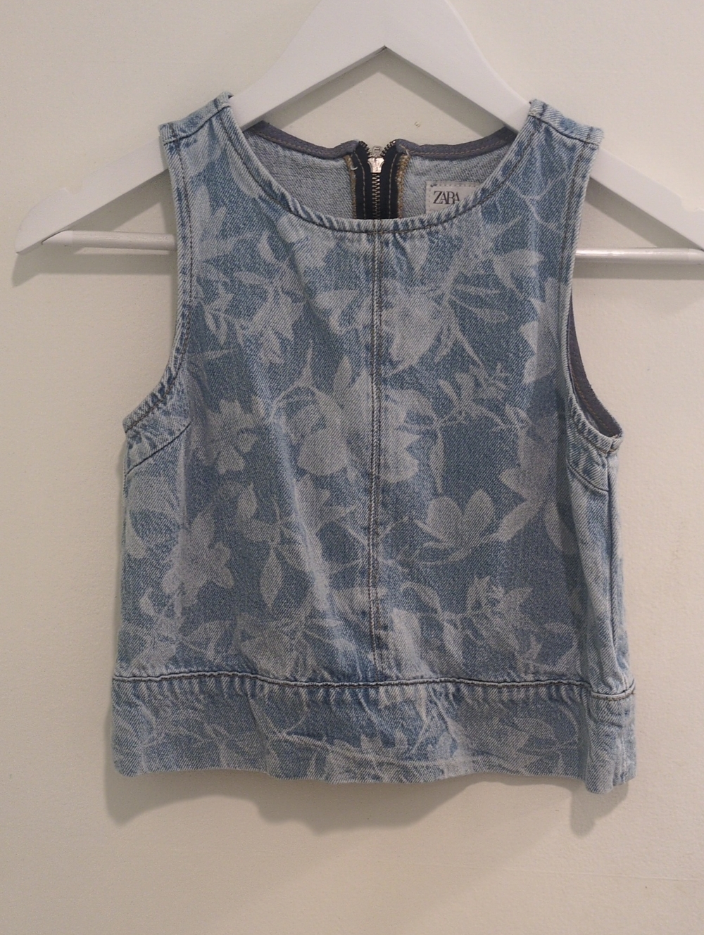 Zara Light Blue Floral Denim Tank